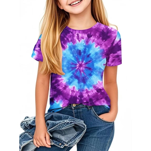 Casual Tie Dye Tshirts Kids Short Sleeve Cute Graphic Tees Girls Boys Lightweight Tie-Dying Summer T-Shirts White, 4 Years