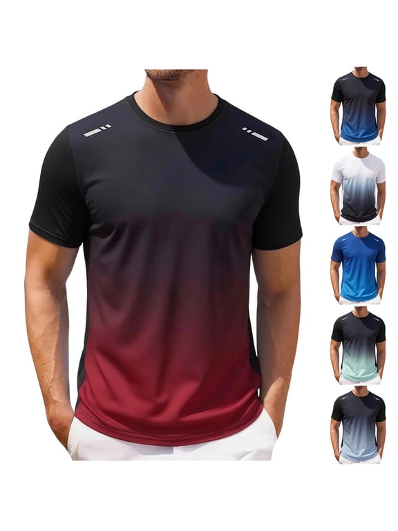 Casual Top Oversize Basic T Shirts Gym Shirts Man Gradient Printed Casual Loose Sports Breathable Half Sleeved T-Shirt Short Sleeve Round-Neck Top Blouses Gray Xxxxxl