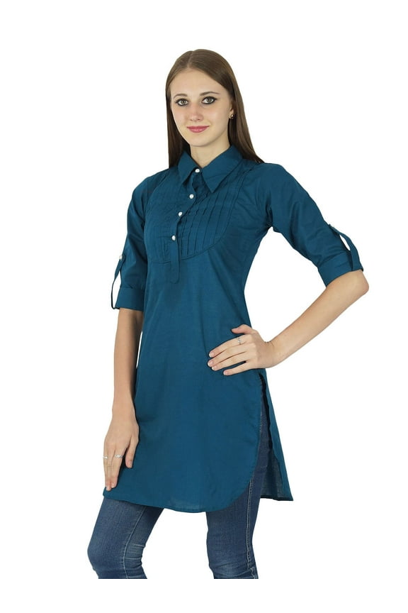 Casual Top Women Kurti Ethnic Indian Cotton Kurta Tunic Solid Designer Dress