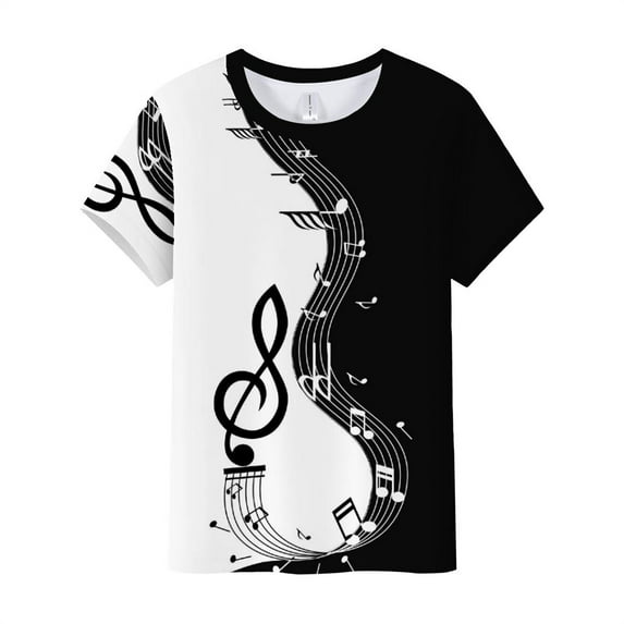 Casual Tops For Women Vintage Musical Note Print Gif Shirt Black L