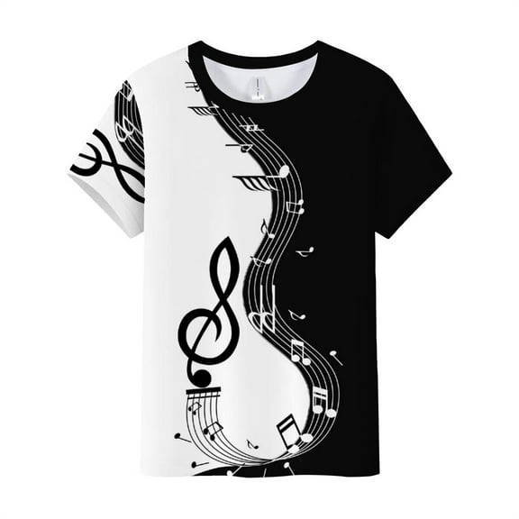 Casual Tops For Women Vintage Musical Note Print Gif Shirt Black L