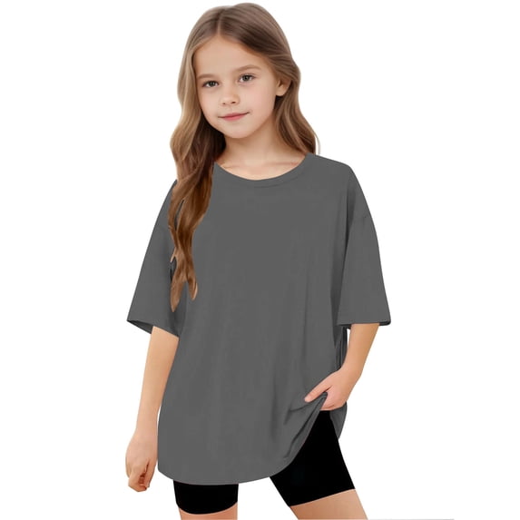 Casual Tops for Girls & Boys Size 5-15 Short Sleeve Crewneck T-Shirts Teens Kids Pullover Solid Color Loose Comfort Basic Tees 2025