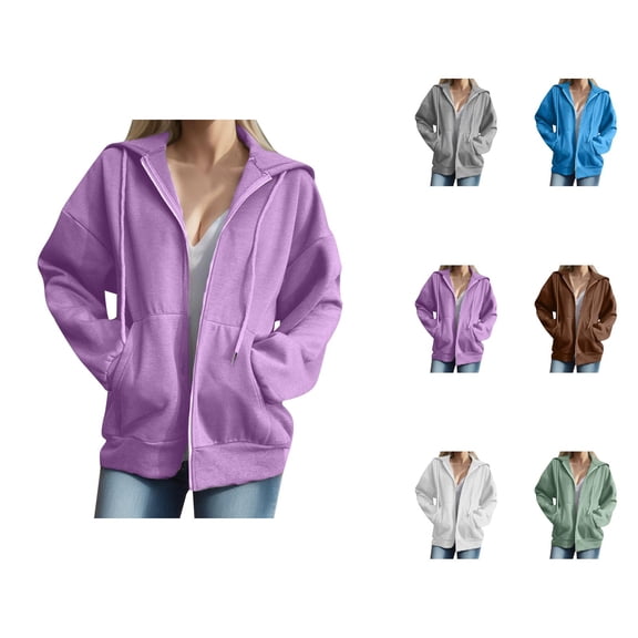 Casual Tops for Women Women's Solid Color Sweatshirt Women'S Street Long Sleeve Coat Sweatshirt Hooded Zipper Solid Color Coat Casual Warm Outwear Sweatshirt