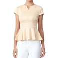 thumbnail image 1 of Casual Tops for Women Cap Sleeve V Neck Ruffled Hem Business Blouse XS Apricot, 1 of 6