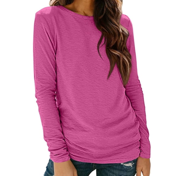 Casual Tops for Women Crew Neck Long Sleeve Shirt Loose Basic Tee Trendy Blouse Hot Pink 2XL