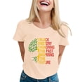 thumbnail image 1 of Casual Tops for Women Fashion Round Neck Short Sleeved Letter Prints Petite Tops for Women,Beige,L, 1 of 4
