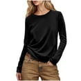 thumbnail image 1 of Casual Tops for Women Long Sleeve Basic T Shirts Patch Back Loose Round Neck Pullover Womens Going Out Top, Black, M, 1 of 7