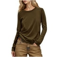 thumbnail image 1 of Casual Tops for Women Long Sleeve Basic T Shirts Patch Back Loose Round Neck Pullover Womens Going Out Top, Coffee, L, 1 of 7
