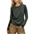 thumbnail image 1 of Casual Tops for Women Long Sleeve Basic T Shirts Patch Back Loose Round Neck Pullover Womens Going Out Top, Dark Gray, XL, 1 of 7