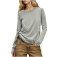 thumbnail image 1 of Casual Tops for Women Long Sleeve Basic T Shirts Patch Back Loose Round Neck Pullover Womens Going Out Top, Gray, XL, 1 of 7