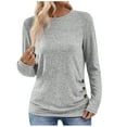 thumbnail image 1 of Casual Tops for Women Long Sleeve Cozy Soft Crew Neck Sweatshirts Button Pleated Front Long Sleeve Pullover Shirts(Gray,XL), 1 of 5