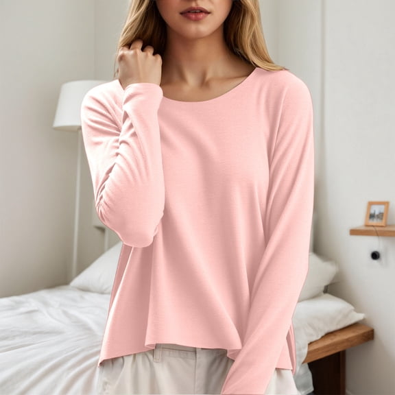 Casual Tops for Women Long Sleeve Crewneck Pink Thermal Shirts Women Warm Tops for Women Fall Shirt
