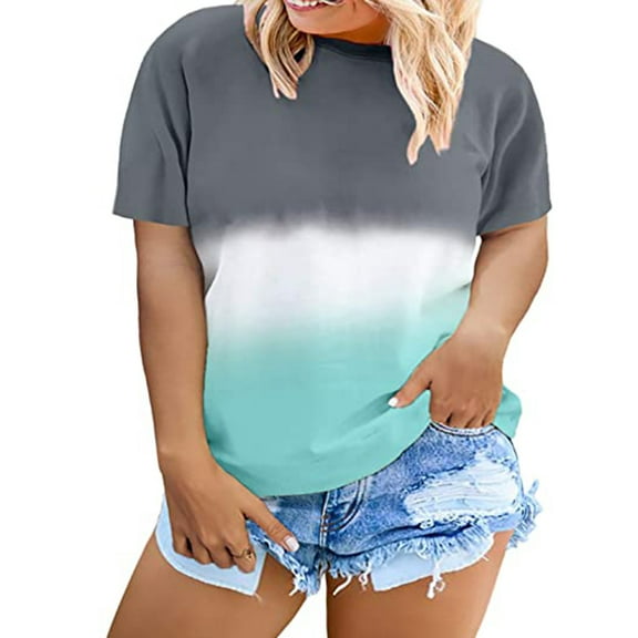 Casual Tops for Women Plus Size Tie-Dye Printing Short Sleeve Summer Casual Loose Tee T Shirt Blouse