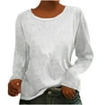 thumbnail image 1 of Casual Tops for Women Round Neck Long Sleeve Fall T Shirt Solid Color Loose Fit Comfy Basic Pullover Blouses Tee, 1 of 8