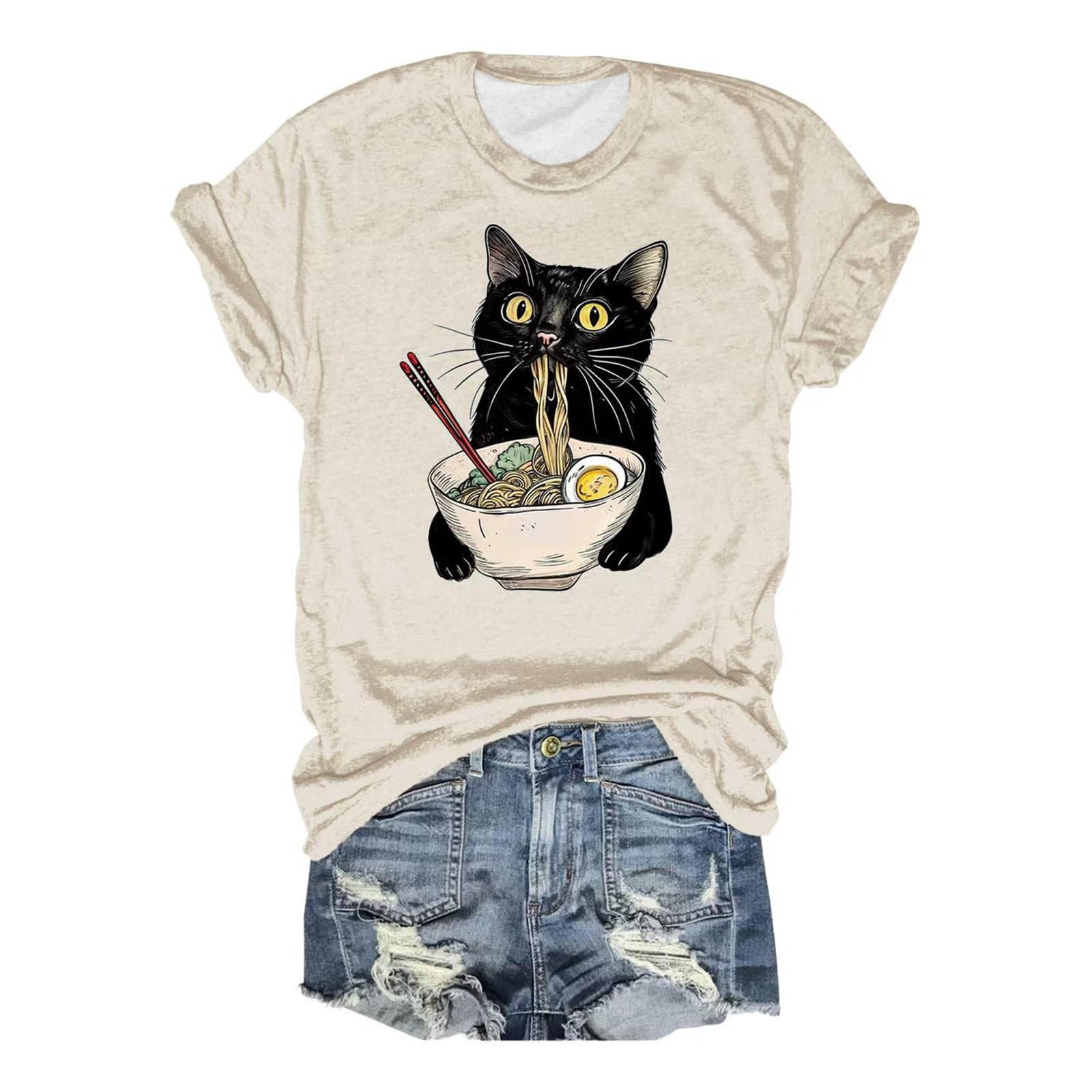 Casual Tops for Women Short Sleeve Floral Print Crew Neck Fashion ...