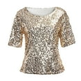 thumbnail image 1 of Casual Tops for Women Short Sleeve Summer Fashion Sequins Sparkle Coctail Party Blouse Crop Shirt T Shirts Basic Tee Tops, 1 of 6