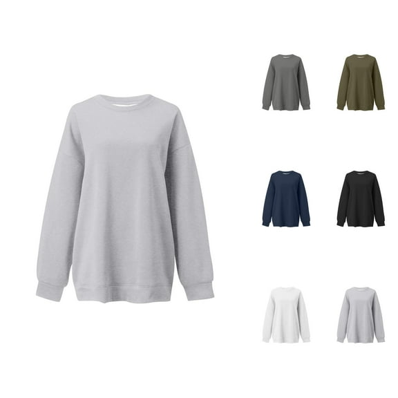 Casual Tops for Women Women's Solid Color Sweatshirt Women's Fashion Casual Solid Color Crew Neck Loose Long Sleeved Hoodie