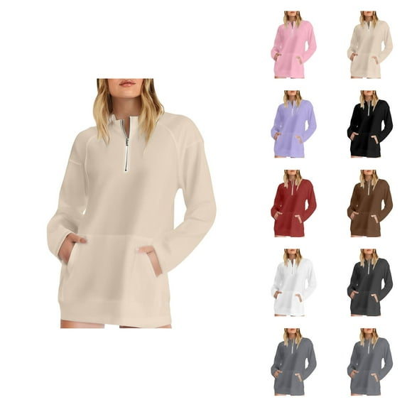 Casual Tops for Women Women's Solid Color Sweatshirt Women's Half Zip Pocket Hooded Sweatshirt Without