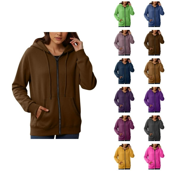 Casual Tops for Women Women's Solid Sweatshirt Women's Fashionable Casual Pocket Zipper Long Sleeved Hooded Solid Color Sweatshirt