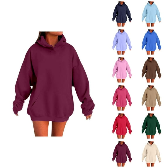 Casual Tops for Women Women's Solid Sweatshirt Women's Solid Color Drop Shoulder Hoodie With Pockets Comfortable And Stylish Sweatshirt Top