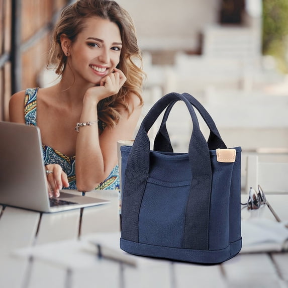 Casual Tote Bag, Canvas Shoulder Bag with Strap, Multi Compartment Handbag for Daily Work Travel Shopping Lightweight Carry Use