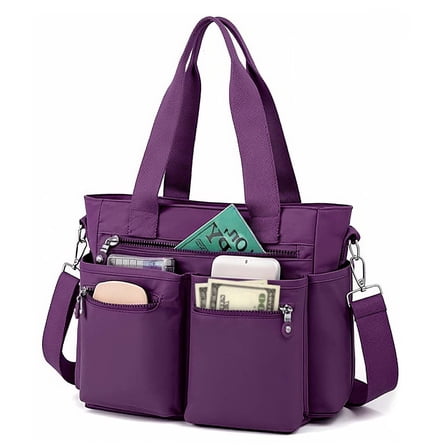 Gocvo Casual Tote Bags with Multiple Pockets, Nylon Large Capacity Crossbody Tote Bag, Working Bag for Ladies (Dark Purple)