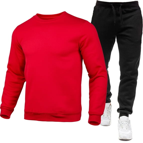 Casual Tracksuits For Men Sport Suit Fashionable Men's Solid Color Long Sleeve Round-Neck Blouses Shirts Sets Running Hiking Outdoor Activities Gym Workout