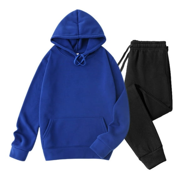 Casual Tracksuits For Men Sport Suit Men Velvet Solid-Color Casual Loose Pocket Drawstring Long Pants Sweatshirt Long Sleeve Hooded Set Running Jogging Sport Suit Sets