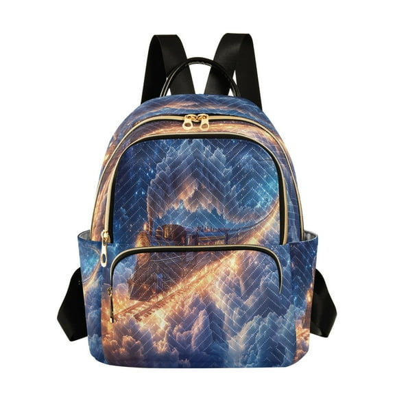 Casual Train Riding on Glowing Clouds Backpack for School,College and Travel, Water Resistant Bookbag,