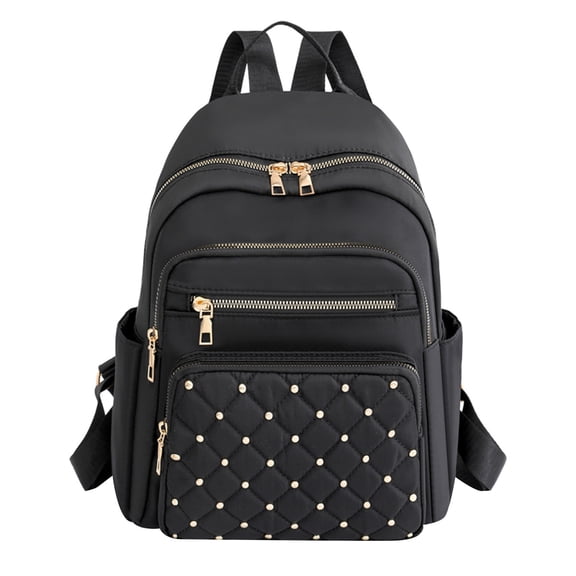 Casual Travel Backpack for Women Fashion Check Studded Backpacks Purse Solid Color Handbags Shoulder Bag