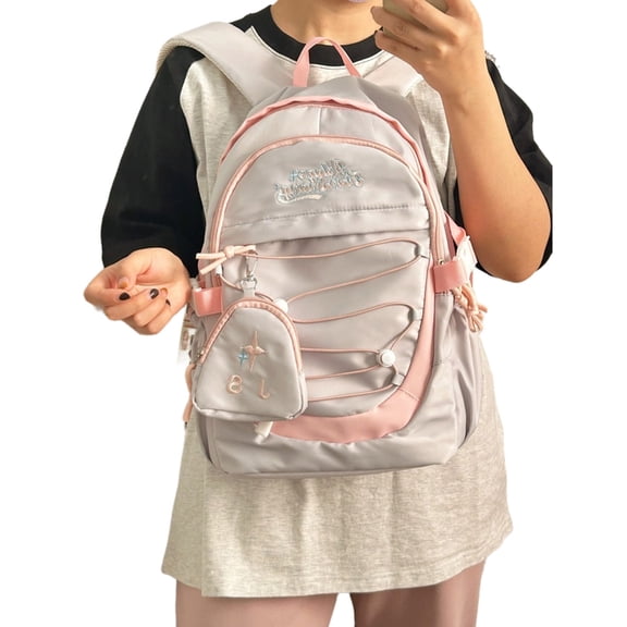 Casual Travel Contrast Color Backpack with Adjustable Straps Coin Purse Large Capacity School Bag for Daily Use Unisex