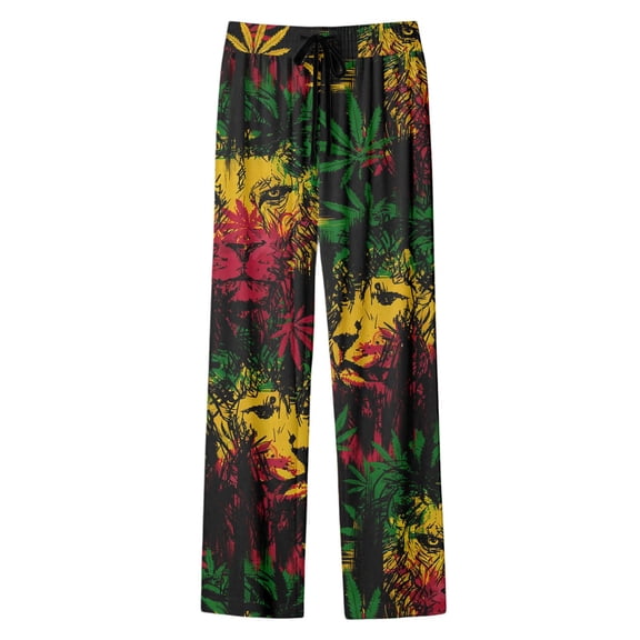 Casual Trousers Womens Floral Print High Waist Elastic Wide Leg Sleepwear Pajamas Pants