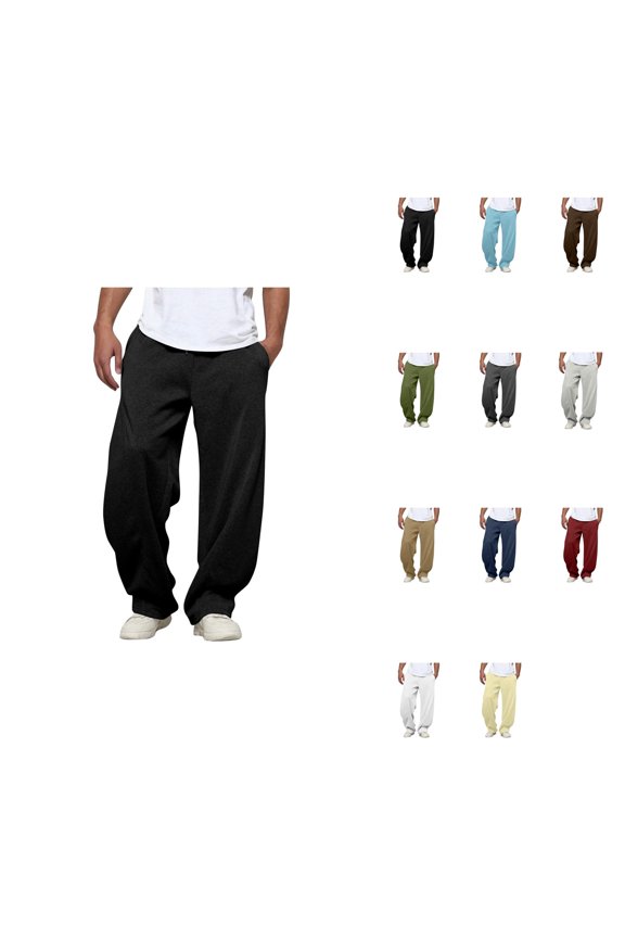 Casual Trousers with Pleated Detail, Elastic Drawstring Waist, Side & Deep Pockets, Relaxed Fit, Big and Tall, Soft Cotton, Wide-Leg, Comfortable