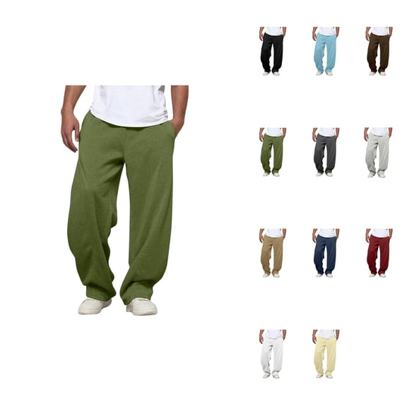 Casual Trousers with Pleated Detail, Elastic Drawstring Waist, Side & Deep Pockets, Relaxed Fit, Big and Tall, Soft Cotton, Wide-Leg, Comfortable