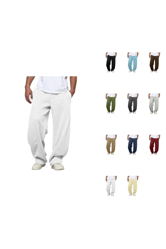 Casual Trousers with Pleated Detail, Elastic Drawstring Waist, Side & Deep Pockets, Relaxed Fit, Big and Tall, Soft Cotton, Wide-Leg, Comfortable