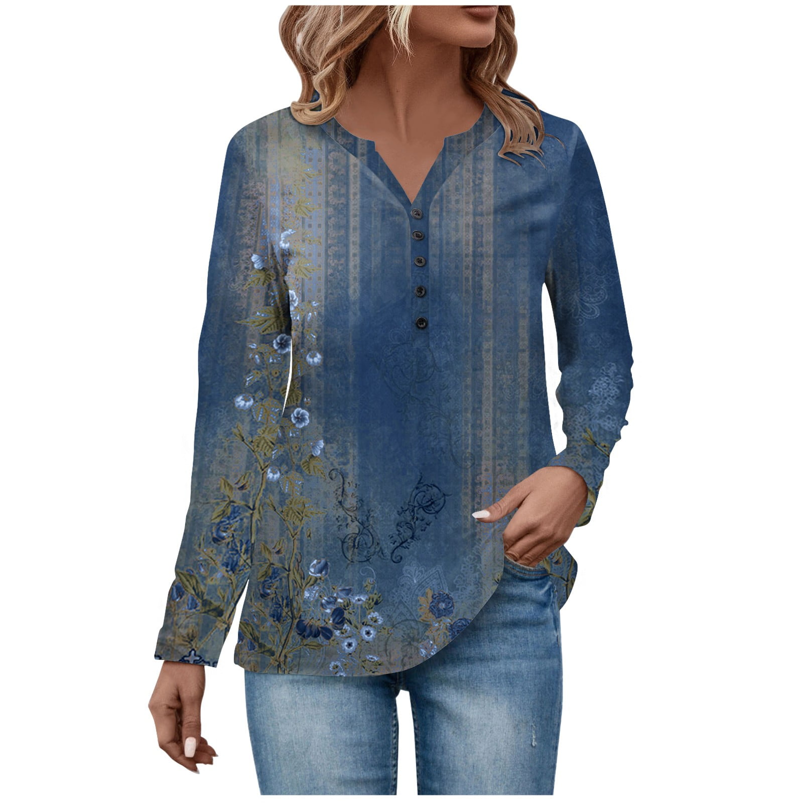 Casual Tshirts For Women 2024 Fall Ethnic Floral Baggy Bohemian Tops ...
