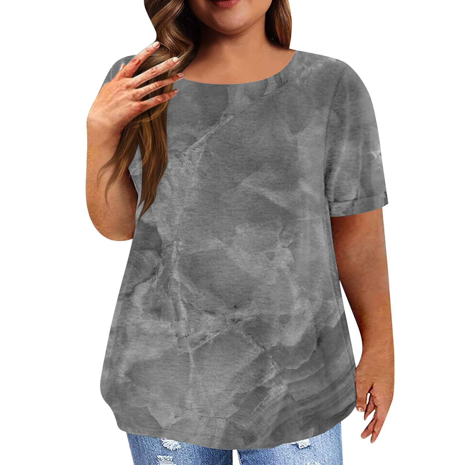 Casual Tunic Tops to Wear with Leggings Plus Size Tops For Women Summer Floral Print Tunic Spring Tops Crewneck Short Sleeve Shirts Dressy Casual Blouse Walmart