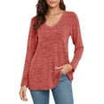 thumbnail image 1 of Casual Tunic Tops for women, CRAYNER Casual Loose Fit V-Neck T Shirt with Pocket Long Sleeve Fall Winter Blouses, L, 1 of 9