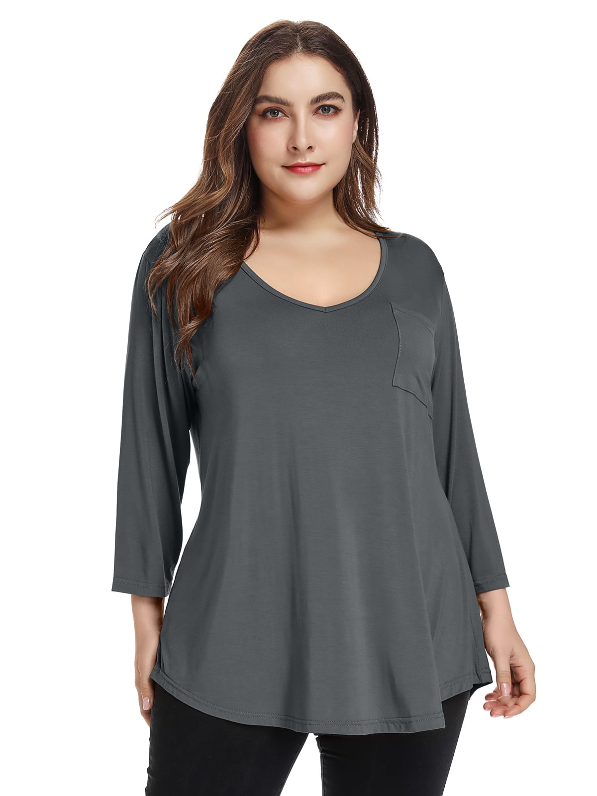 CRAYNER 3/4 Sleeve T-Shirts for Womens Casual V-Neck Tunic Tops Loose ...