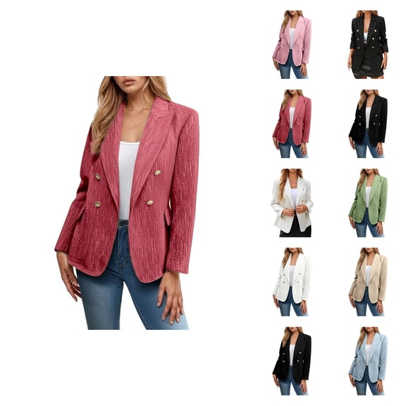 Casual Tweed Blazers for Women 2025 Long Sleeve Double Notch Lapel Collar Business Casual Work Office Jacket