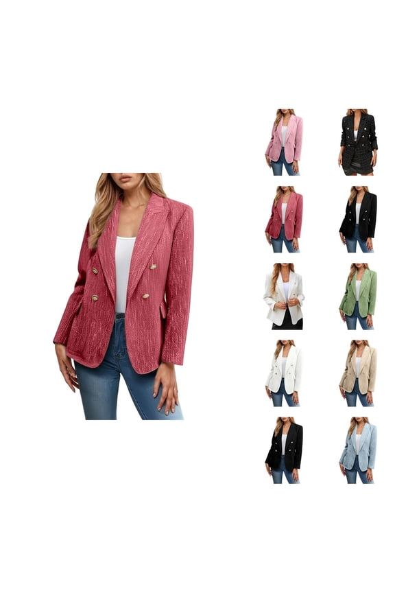 Casual Tweed Blazers for Women 2025 Long Sleeve Double Notch Lapel Collar Business Casual Work Office Jacket