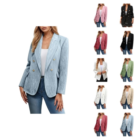 Casual Tweed Blazers for Women 2025 Long Sleeve Double Notch Lapel Collar Business Casual Work Office Jacket