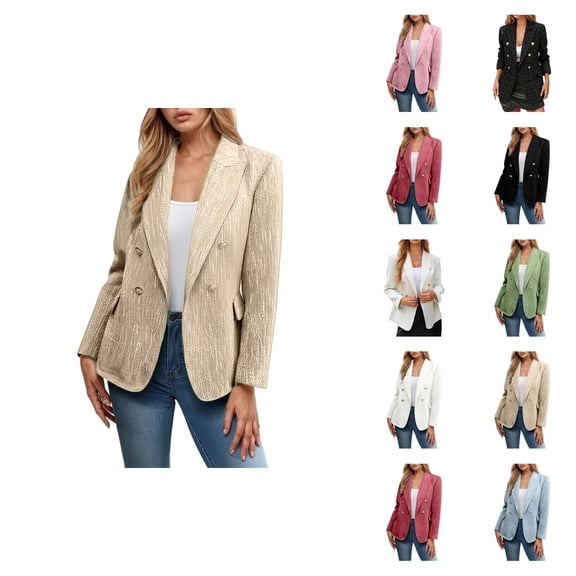 Casual Tweed Blazers for Women 2025 Long Sleeve Double Notch Lapel Collar Business Casual Work Office Jacket