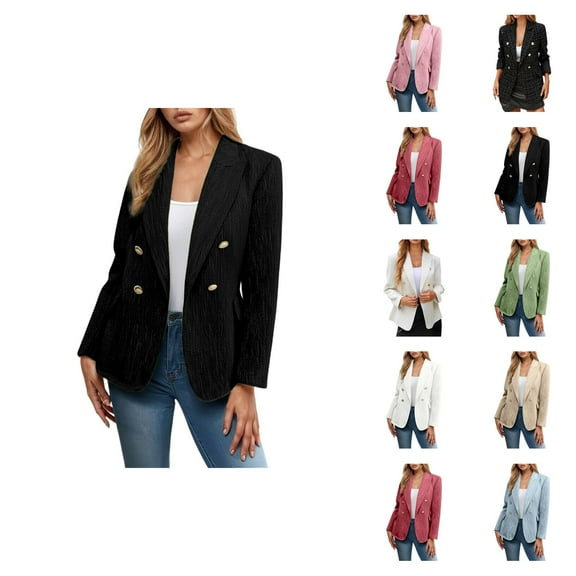 Casual Tweed Blazers for Women 2025 Long Sleeve Double Notch Lapel Collar Business Casual Work Office Jacket