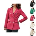 thumbnail image 1 of Casual Tweed Blazers for Women 2025 Long Sleeve Notch Lapel Collar Double Business Casual Work Office Jacket, 1 of 8
