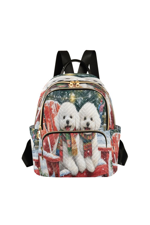 Casual Two Dogs Wearing Scarves Backpack for School,College and Travel, Water Resistant Bookbag,