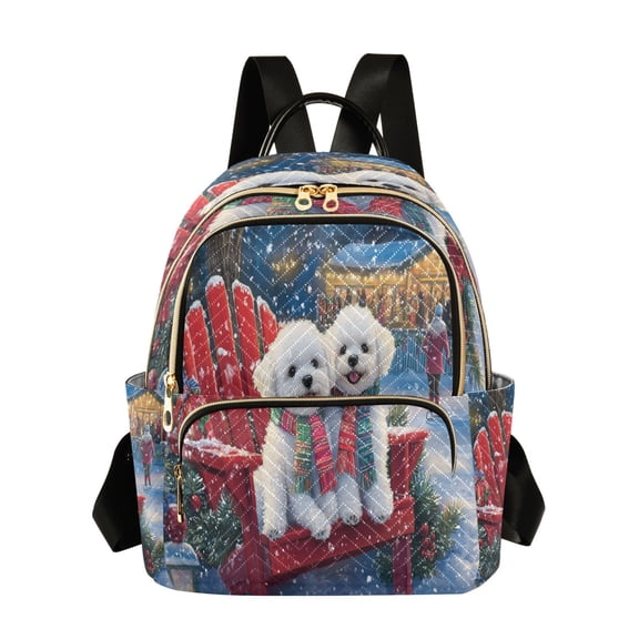 Casual Two Dogs in Winter Scene Backpack for School,College and Travel, Water Resistant Bookbag,