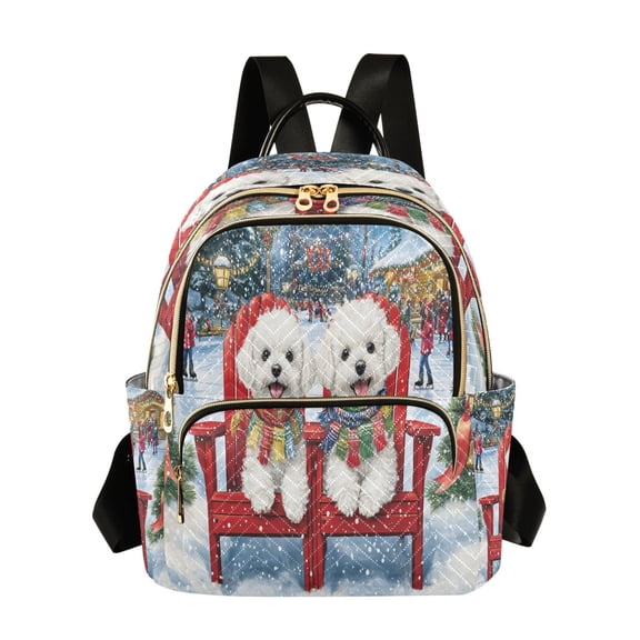 Casual Two Dogs in Winter_scene Backpack for School,College and Travel, Water Resistant Bookbag,