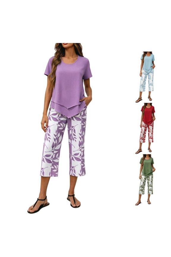 Casual Two Piece Set Irregular Print Top and Trousers for Everyday Wear Sophisticated Daily Outfit Spring Fall