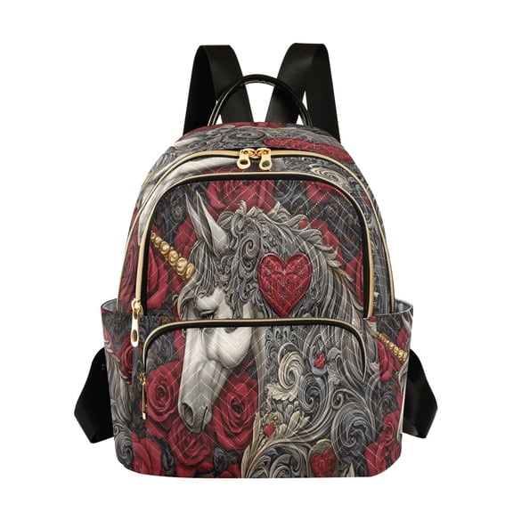 Casual Unicorn Roses Hearts Backpack for School,College and Travel, Water Resistant Bookbag,